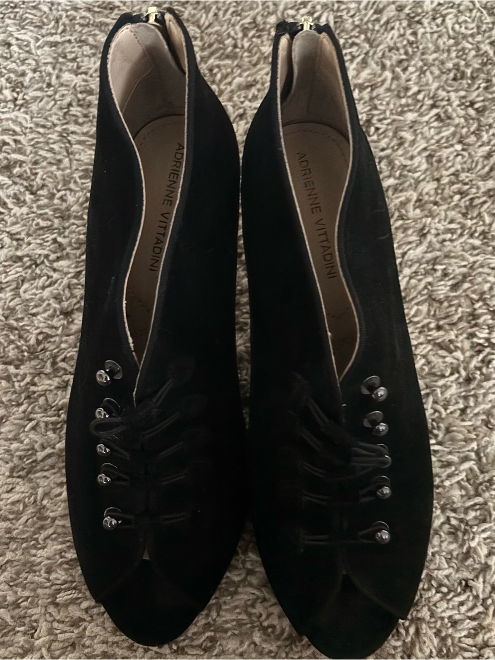 Adrienne Vittadini Black Suede Lace-Up Ankle Booties 9 black suede